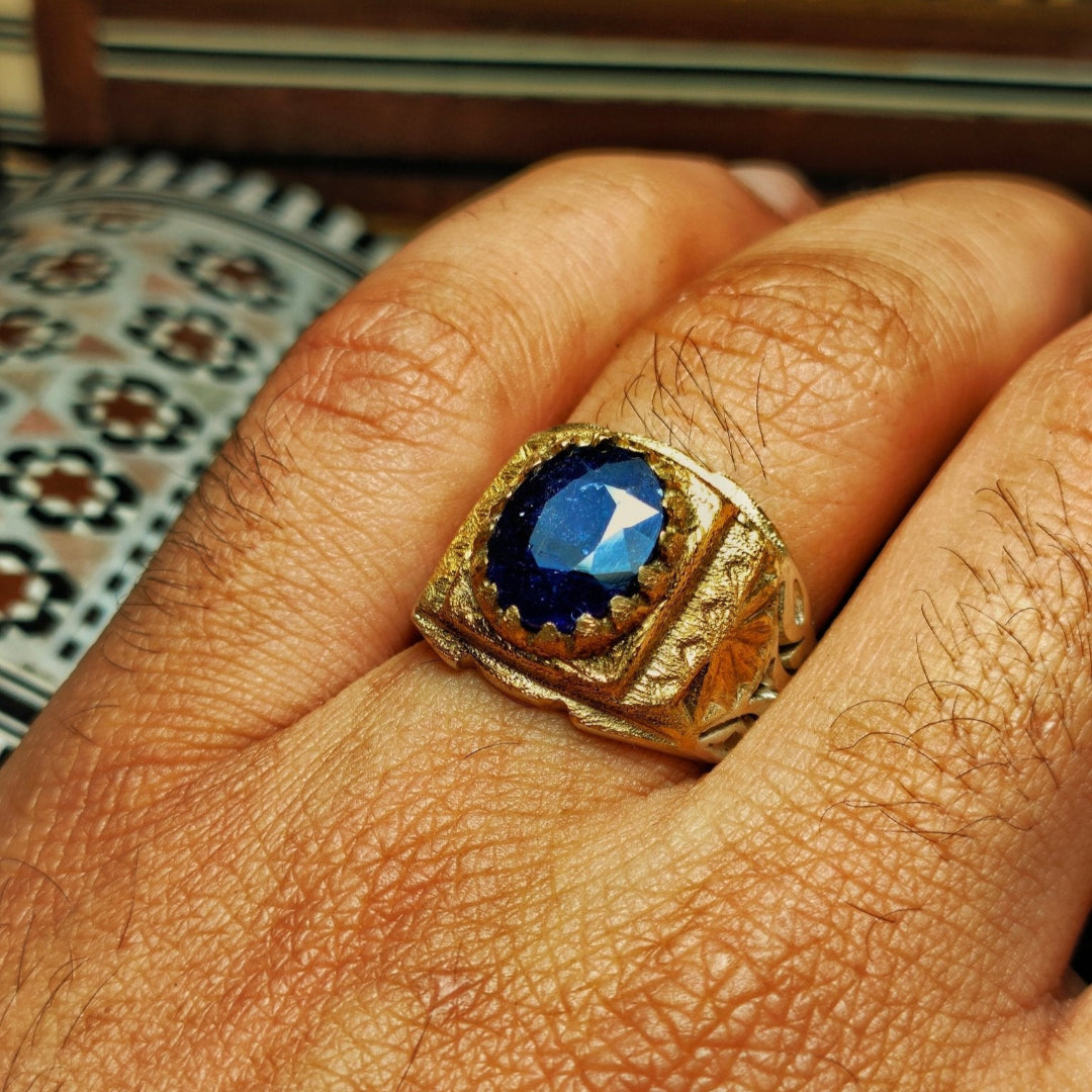 خاتم رجالي من الفضة الاسترليني 925 - حجر زفير أفريقي أزرق نادر - Khalil Jewelry