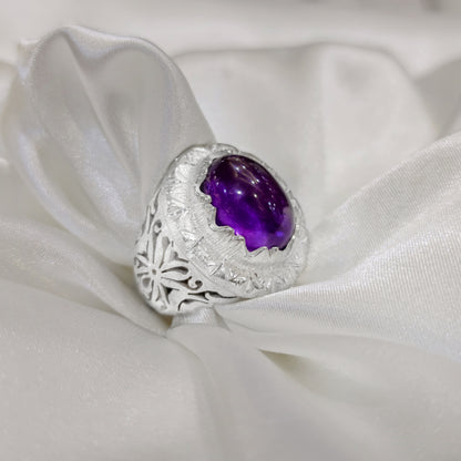 خاتم فضة 925 جوهرة أماتيست – تصميم إيراني فاخر