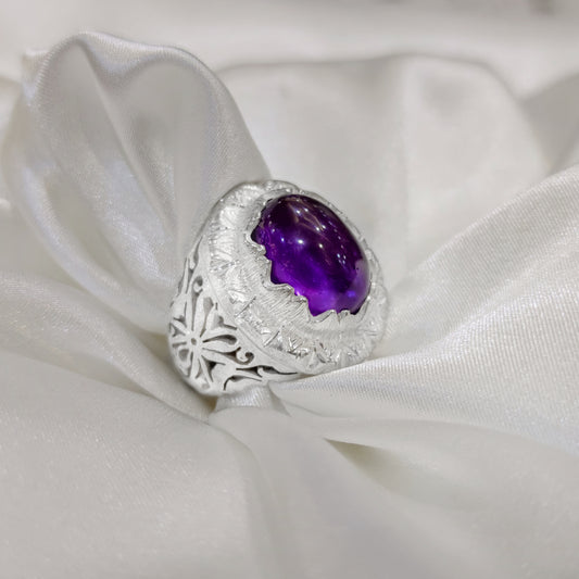 خاتم فضة 925 جوهرة أماتيست – تصميم إيراني فاخر