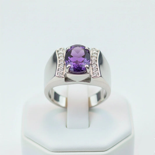 خاتم أماتيست طبيعي بلمسة فخمة ومرصع بالماس | مجوهرات خليل