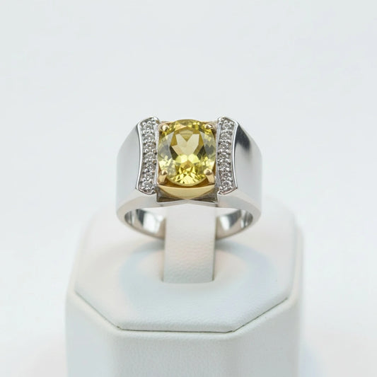 خاتم فضة استرليني 925 بحجر سترين طبيعي وألماس طبيعي | مجوهرات خليل