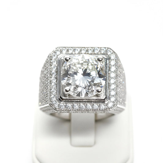 خاتم رجالي بصياغة مربعة وحجر موزنايت أبيض لامع | مجوهرات خليل