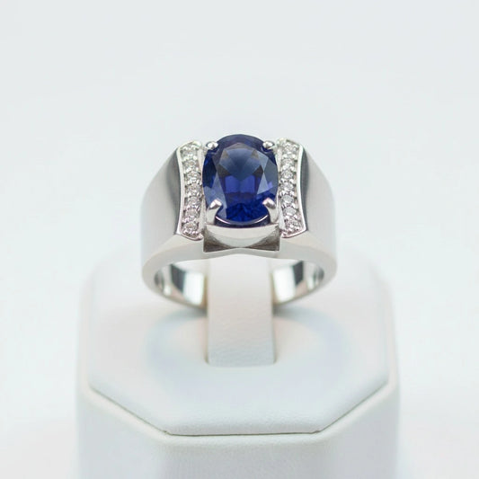 خاتم فضة استرليني 925 بزفير أزرق معالج وترصيع ألماس حر | مجوهرات خليل