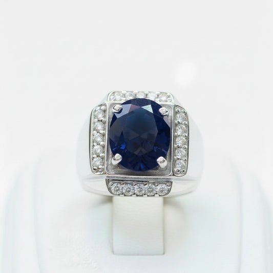 خاتم فضة استرليني 925 بزفير أزرق معالج وألماس طبيعي | مجوهرات خليل