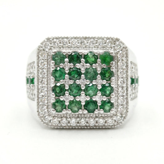 خاتم فضة استرليني مرصع بالزمرد الطبيعي بتصميم فاخر | مجوهرات خليل