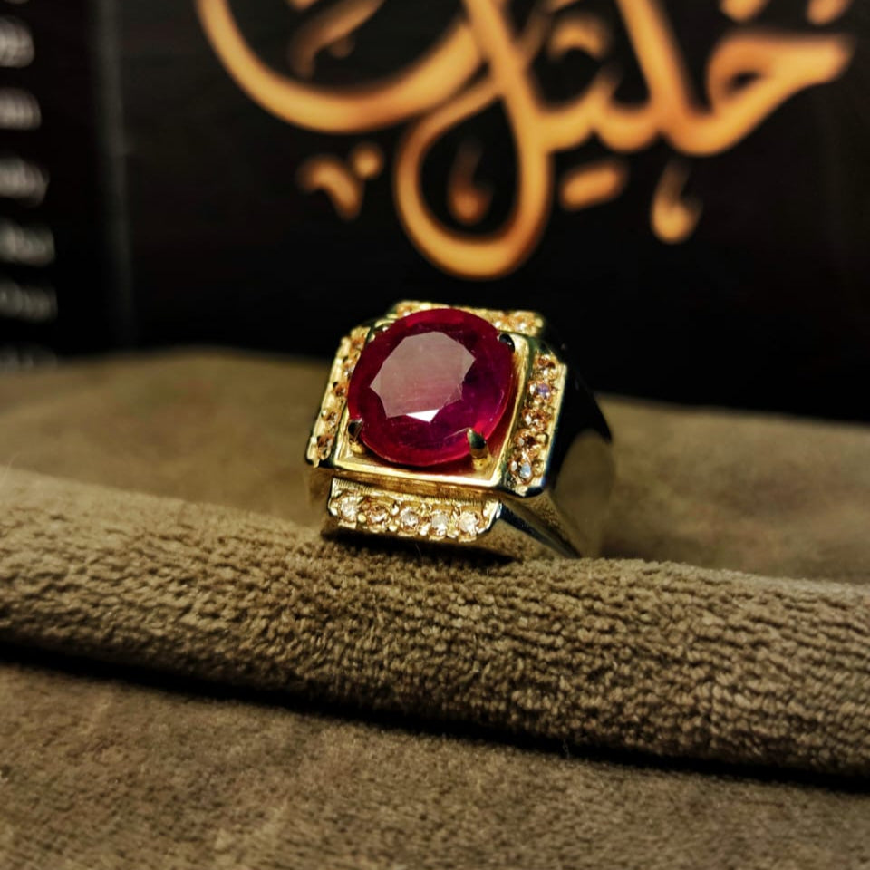خاتم ياقوت أفريقي طبيعي – فضة استرليني 925 بتصميم فاخر وضمان جودة - Khalil Jewelry