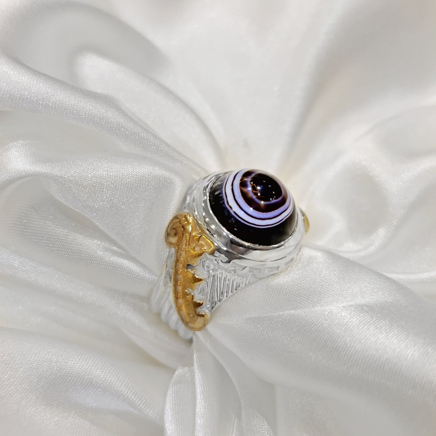 خاتم رجالي فضة 925 بحجر عقيق سليماني طبيعي بتصميم يوناني فاخر | مجوهرات خليل