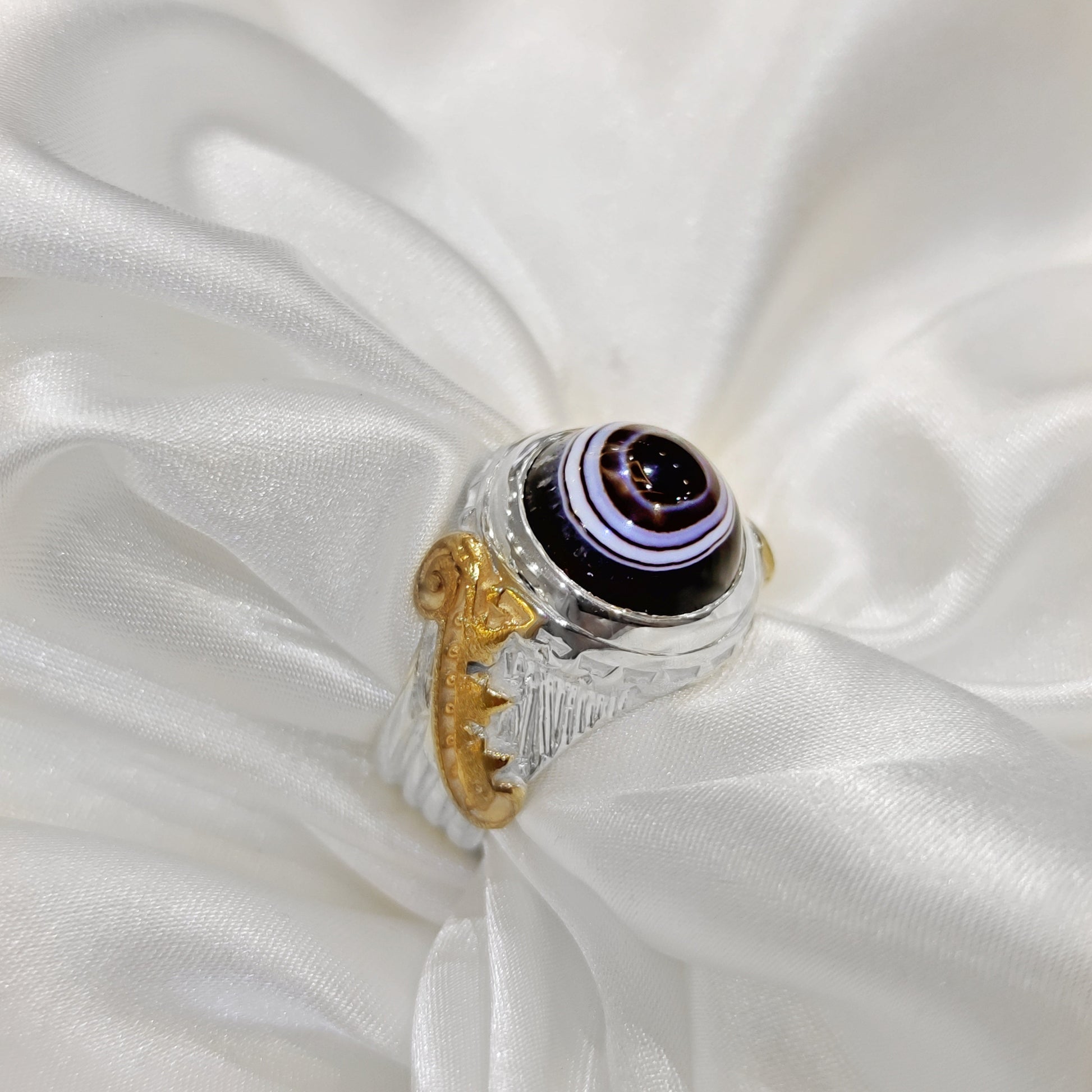 خاتم رجالي فضة 925 بحجر عقيق سليماني طبيعي بتصميم يوناني فاخر | مجوهرات خليل