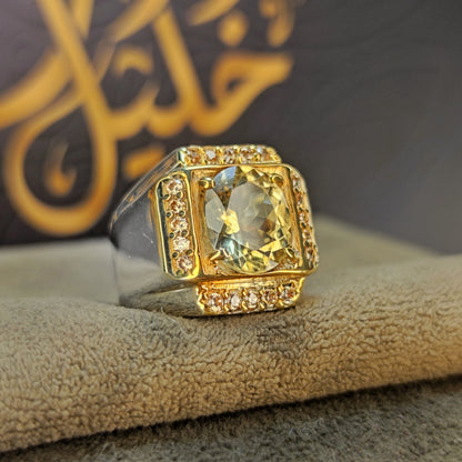 خاتم سترين اصفر طبيعي صياغه مجوهرات خليل