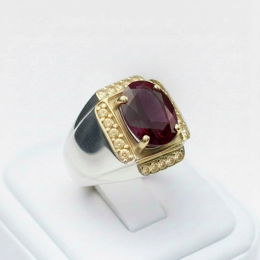 خاتم ياقوت أفريقي طبيعي من الفضة الإسترليني 925 – تصميم أنيق وفخم