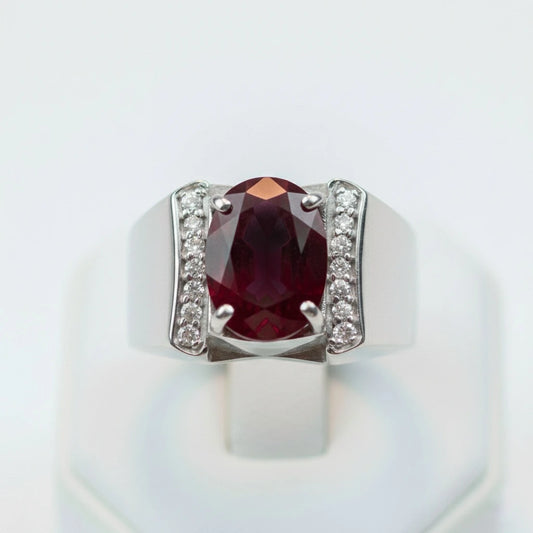 خاتم فضة 925 بياقوت أحمر معالج بتصميم بسيط وراقي | مجوهرات خليل
