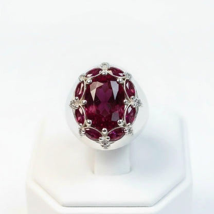 خاتم فضة ملكي مرصّع بالياقوت الأحمر والألماس الحر – إصدار محدود جدًا - Khalil Jewelry