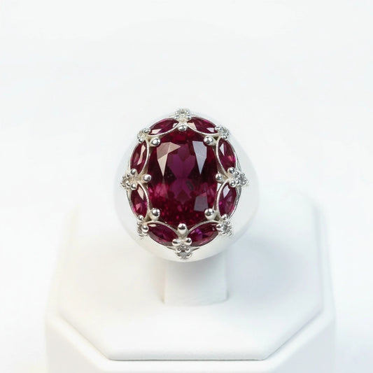 خاتم فضة ملكي مرصّع بالياقوت الأحمر والألماس الحر – إصدار محدود جدًا - Khalil Jewelry