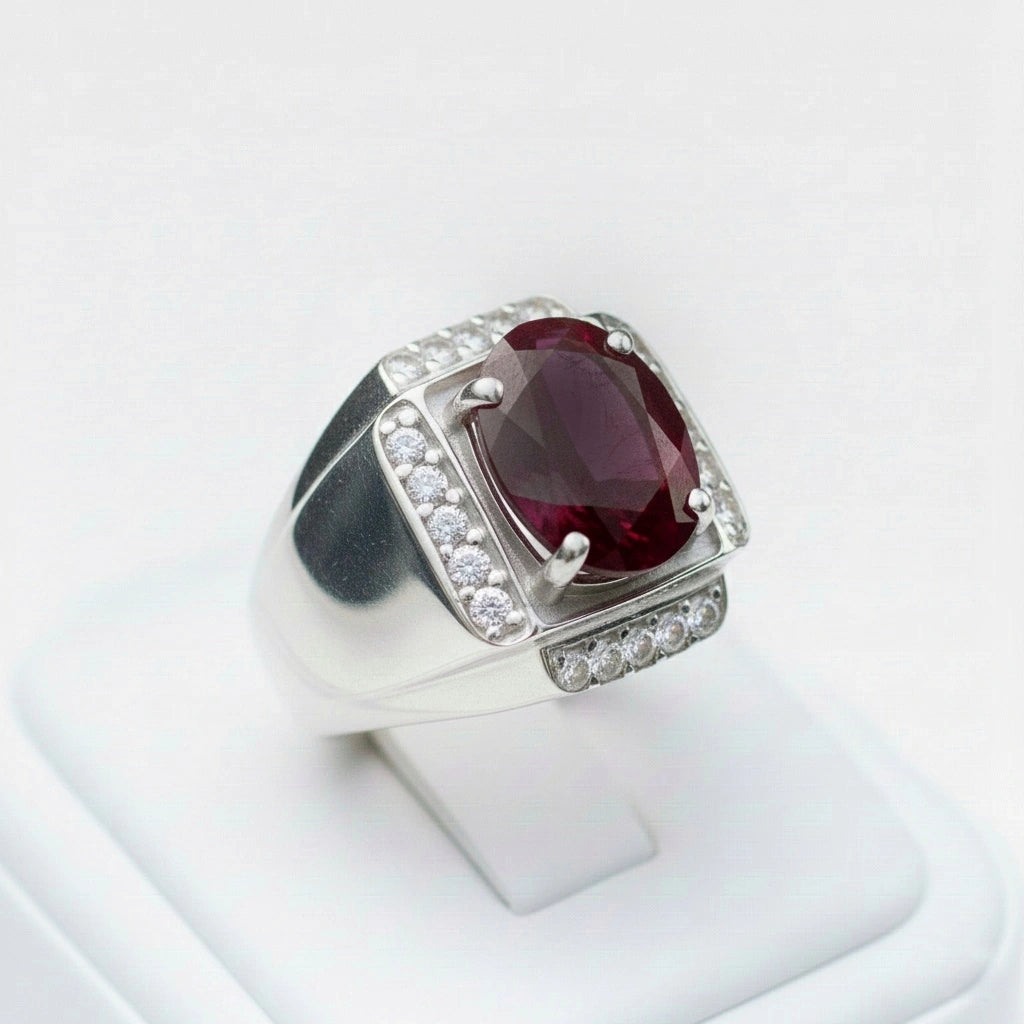 Khalil Rind خاتم فضة 925 ياقوت أحمر مرصع ألماس طبيعي |مجوهرات خليل – Khalil Jewelry ...