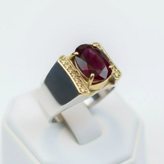 خاتم فضة استرليني 925 مرصع بياقوت أفريقي بتصميم أنيق | مجوهرات خليل