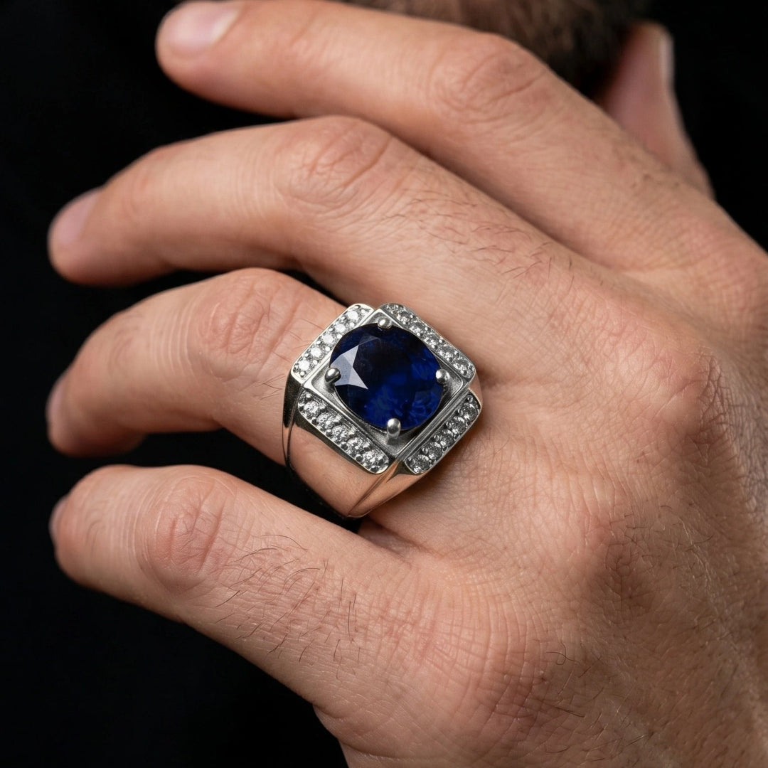 خاتم زفير ازرق فضه 925 من مجوهرات خليل